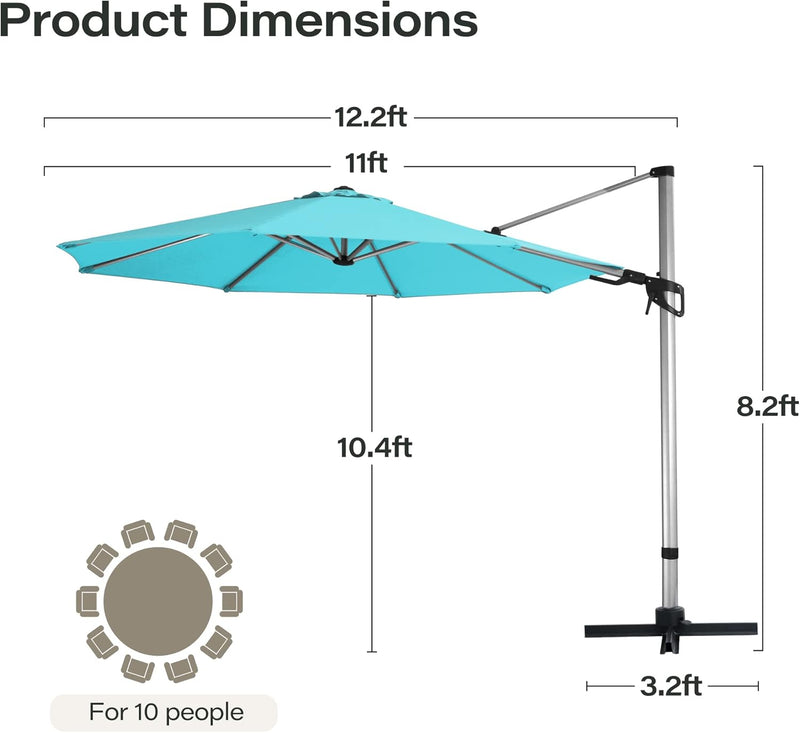 Load image into Gallery viewer, Outdoor Patio Umbrellas, 11 FT Large Cantilever Umbrella Windproof Patio Offset Umbrella with 360° Rotation for Backyard,
