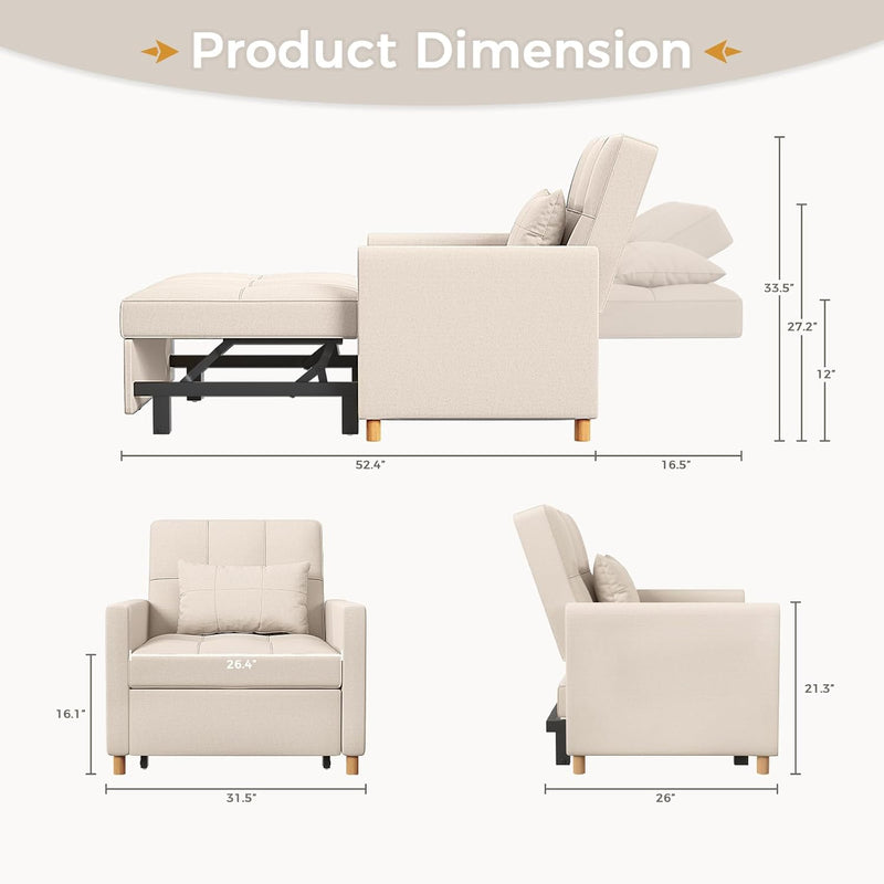 Load image into Gallery viewer, 3-in-1 Convertible Sofa Chair Adjustable Backrest with Throw Pillow
