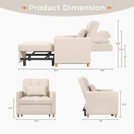 3-in-1 Convertible Sofa Chair Adjustable Backrest with Throw Pillow