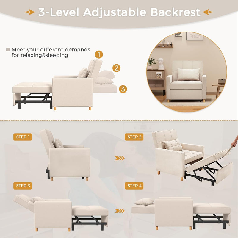 Load image into Gallery viewer, 3-in-1 Convertible Sofa Chair Adjustable Backrest with Throw Pillow
