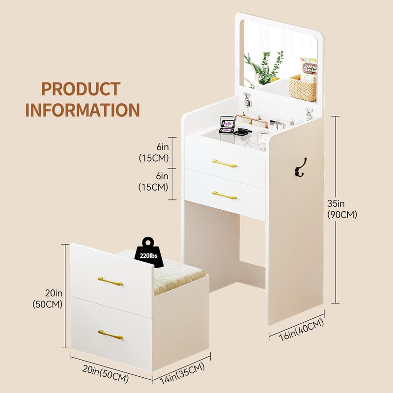 Load image into Gallery viewer, 3 in 1 Vanity Desk with Plip Top Mirror
