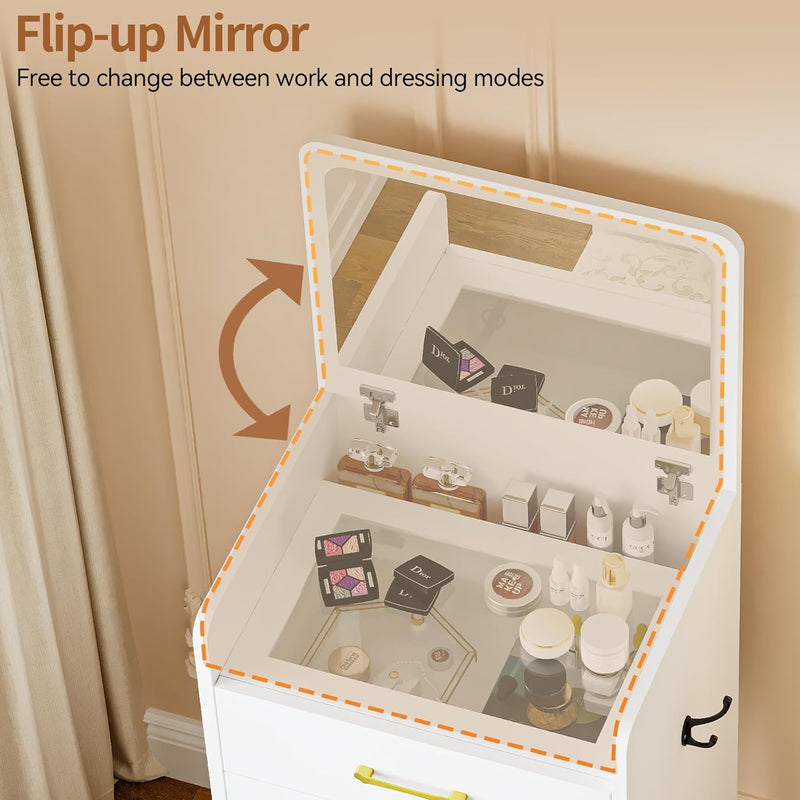 Load image into Gallery viewer, 3 in 1 Vanity Desk with Plip Top Mirror
